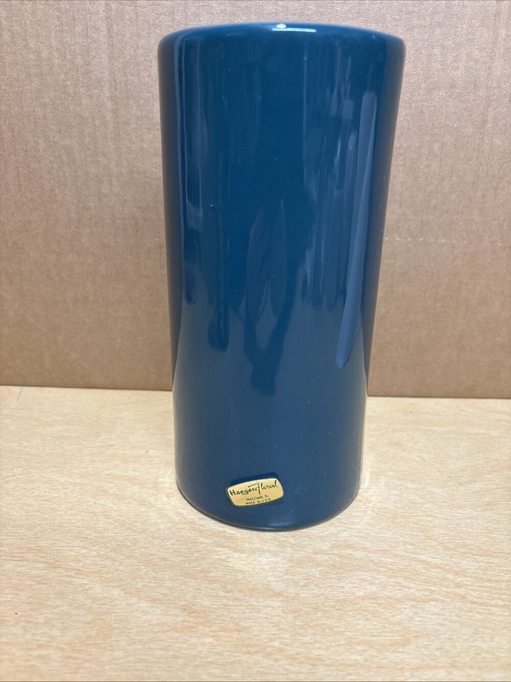 Haeger Tall Cylinder Floral Vase Aqua Blue Vintage 1980's Vase Decor 9” Tall